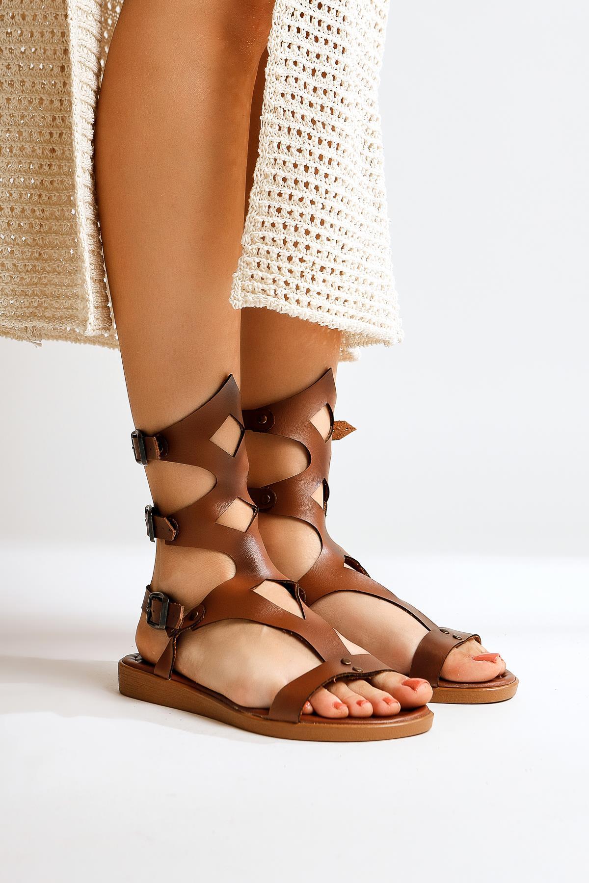 Hill Genuine Leather Taba Gladiator Sandals