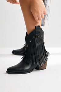 Lillebeth – Black Fringed Stud-Detail Western Boot (Women)