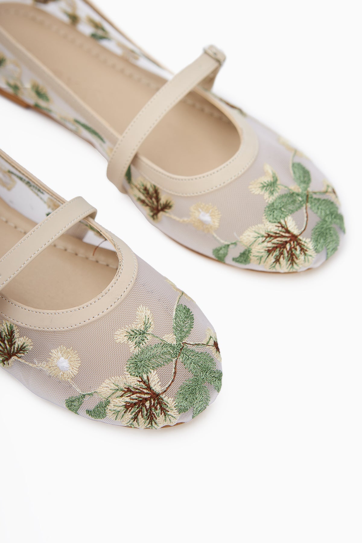 Jolin Nude Embroidered Buckled Women's Ballet Flat