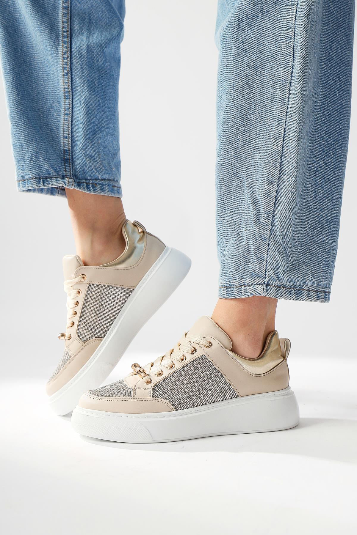 Sonnie Cream Thick Sole Stone Detail Sneakers