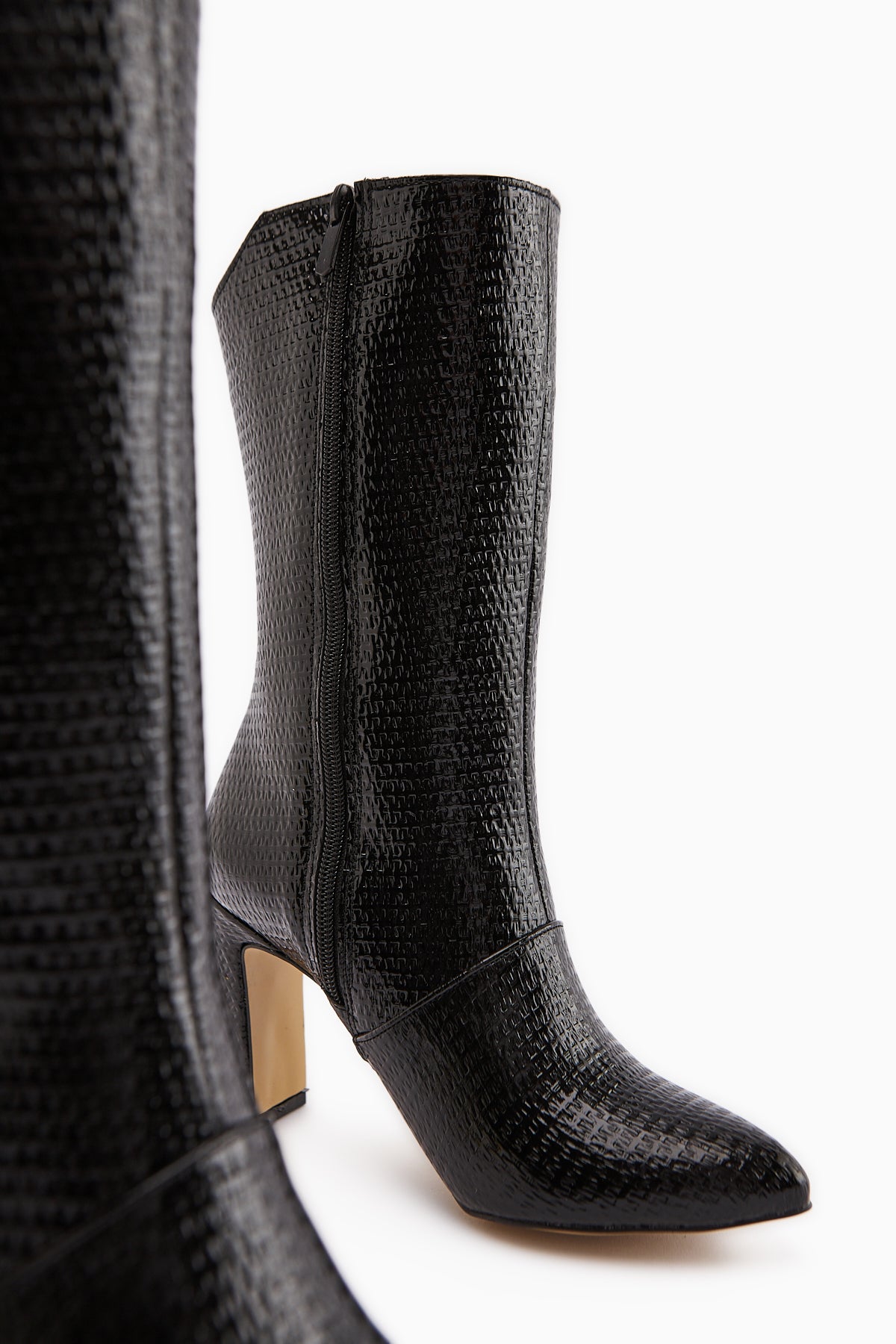 Aria – Black Croc-Embossed Heeled Knee-High Boot (Women)