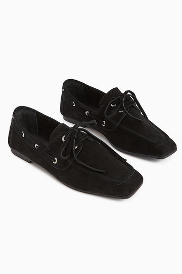 Arian Genuine Leather – Black Suede Lace-Up Casual Loafer (Women)