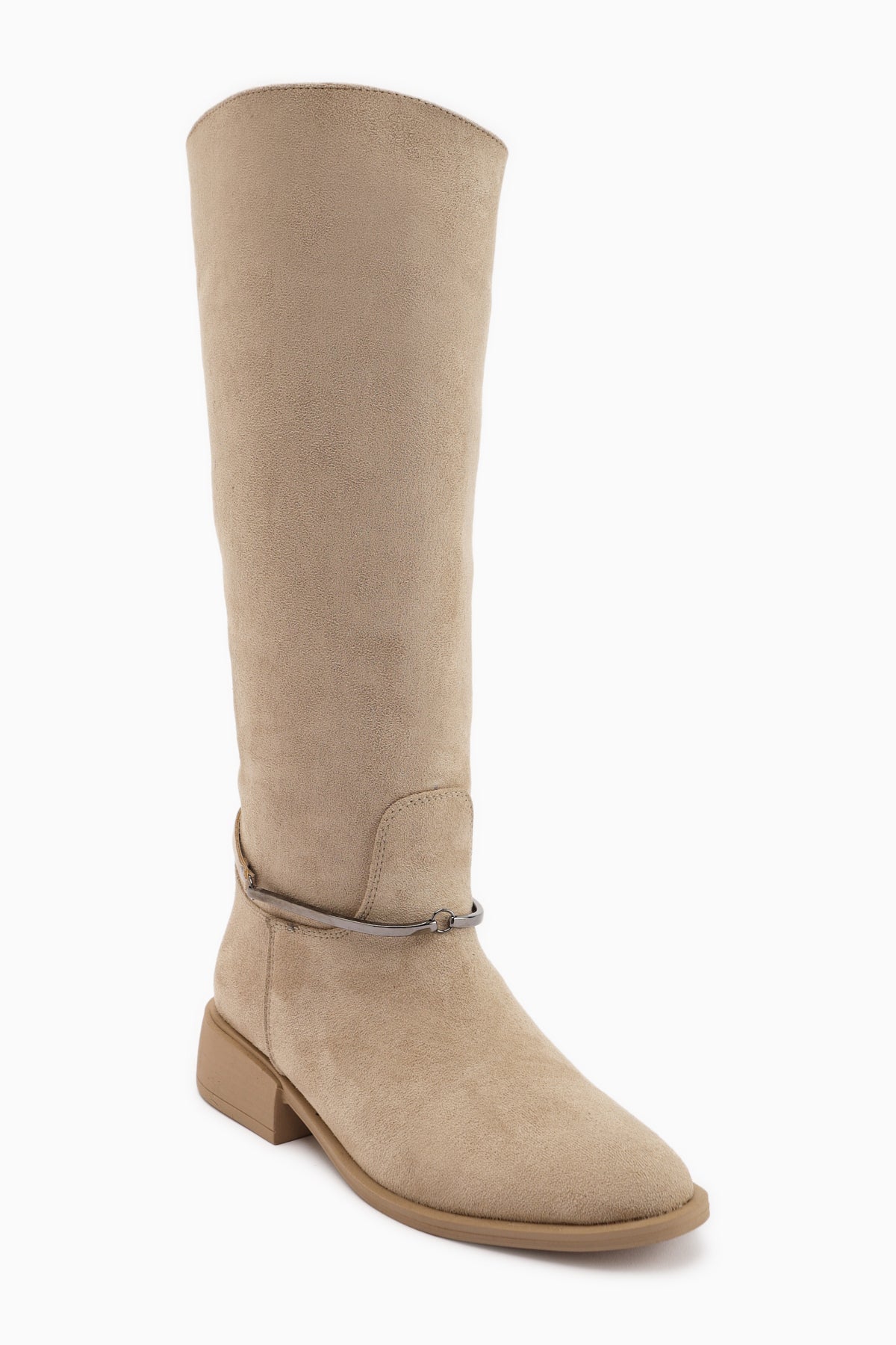 Zeina Nude Suede Buckled Women's Boots
