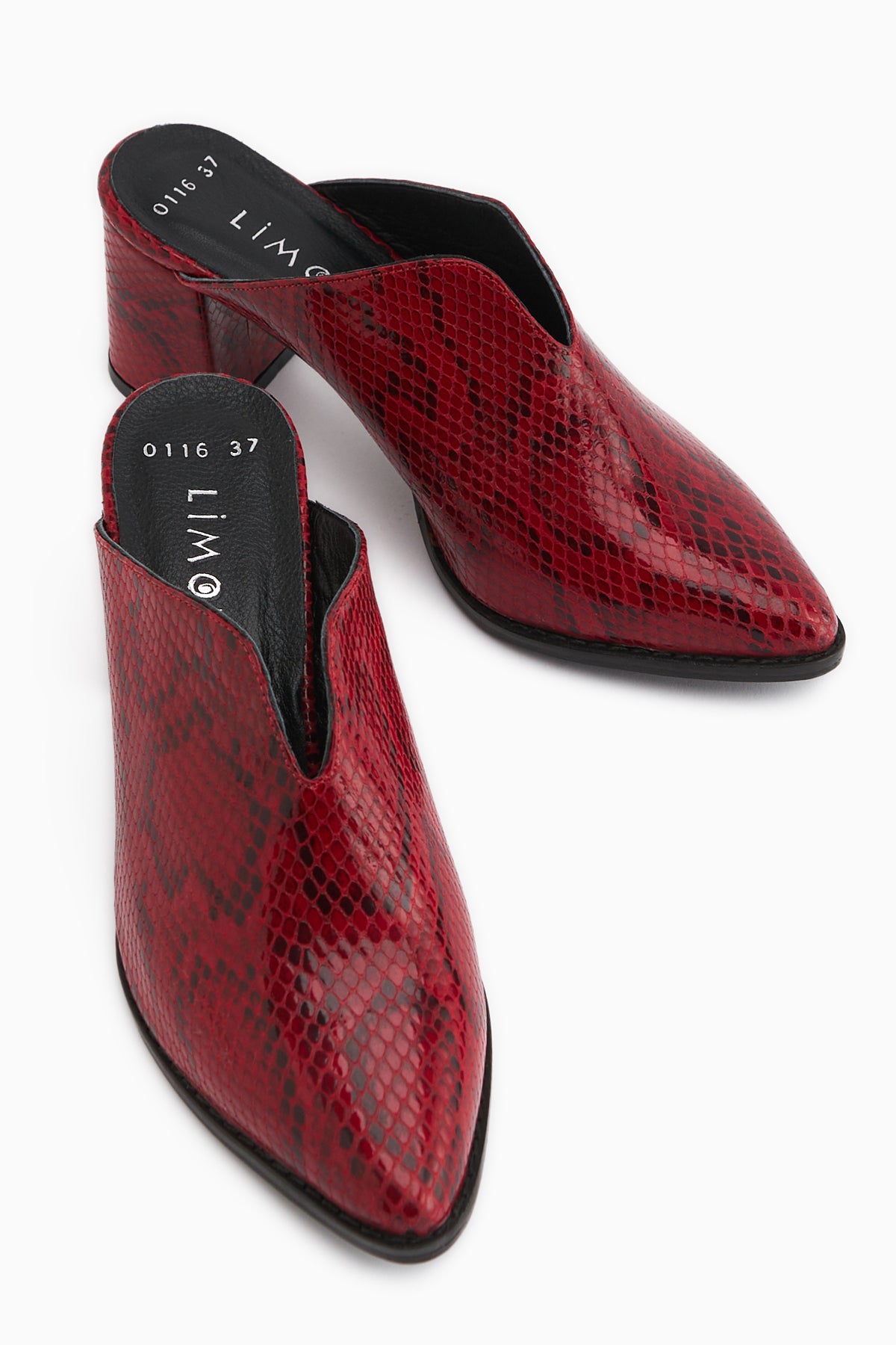 Rachel Genuine Leather Red Snake Pattern Women’s Heeled Slippers