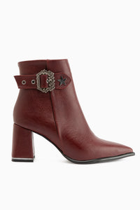 Olena Burgundy Buckle Detailed Women’s Boots