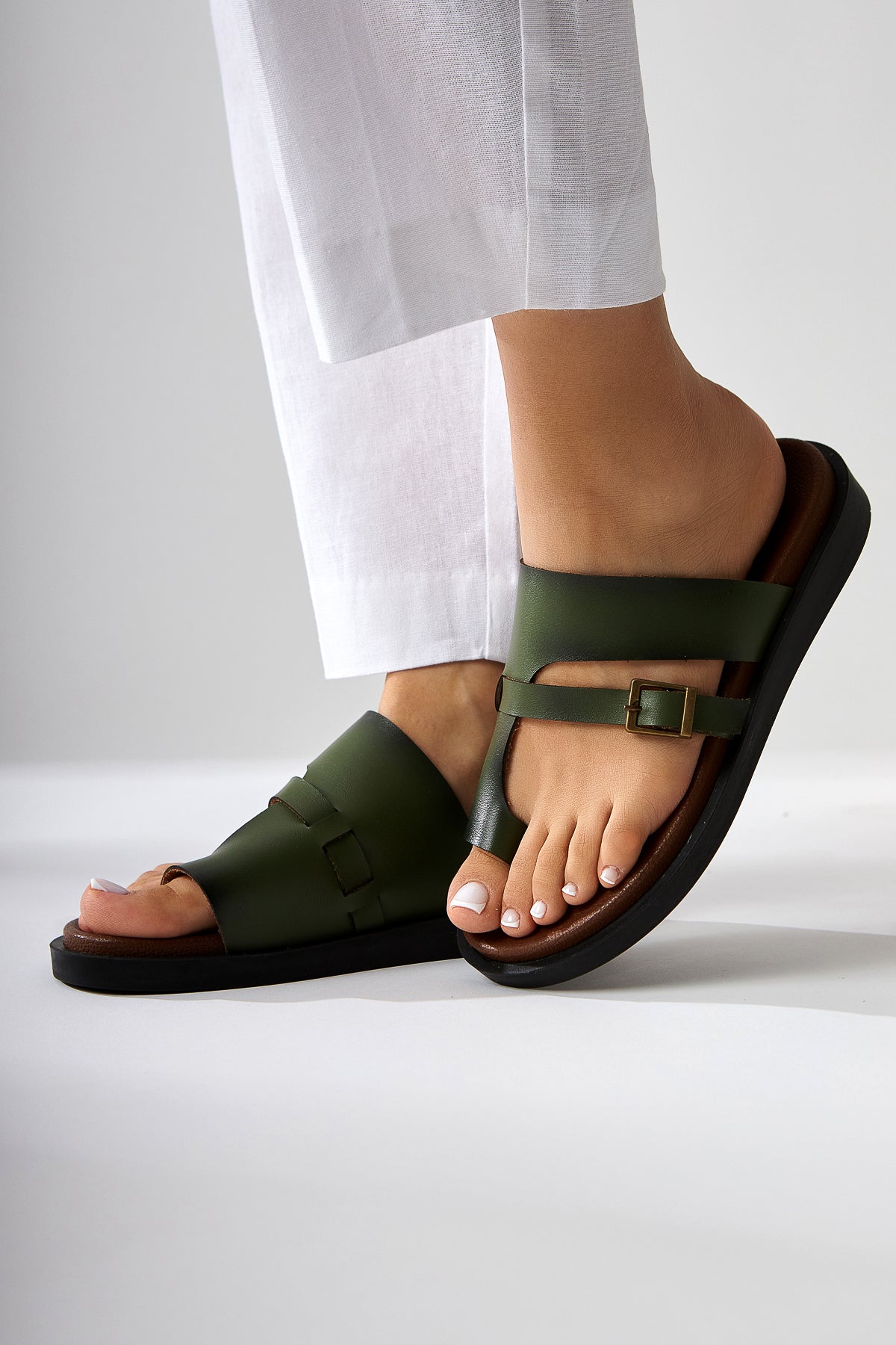 Enisa – Olive Toe-Post Slide (Women)