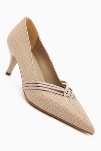 Riyam Women's Beige Crocodile Pattern Stiletto Shoe
