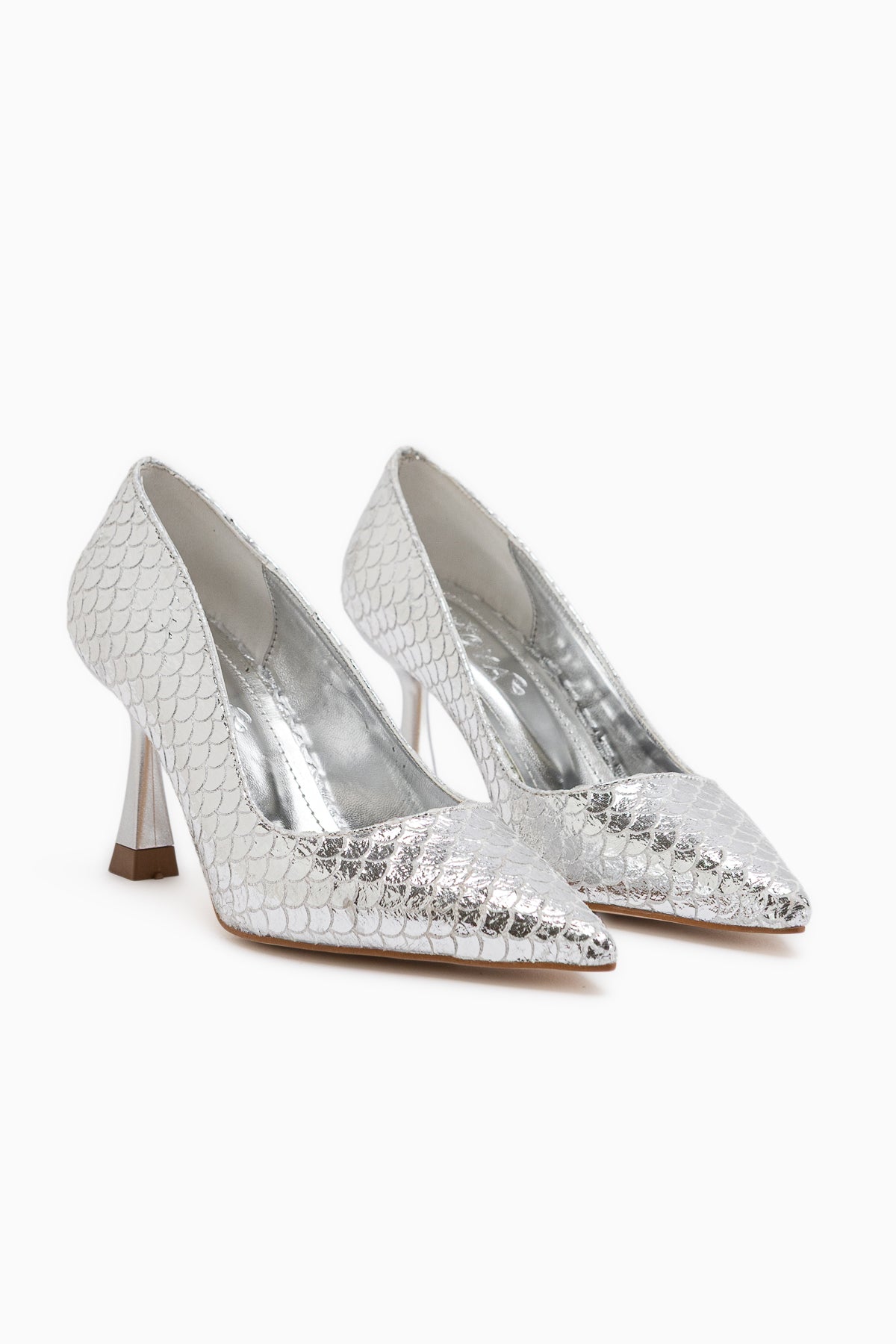 Celestine Silver Fish Scale Textured Pointed Toe Women’s Stiletto