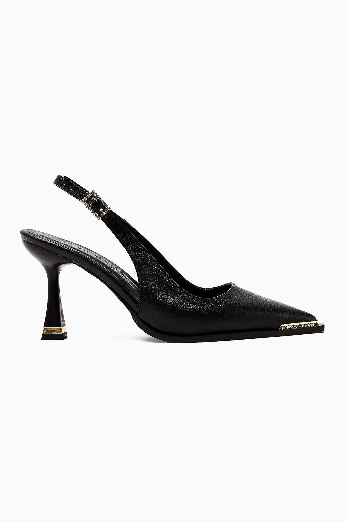 Vita Black Stone Detailed Closed Toe Women’s Heeled Shoes