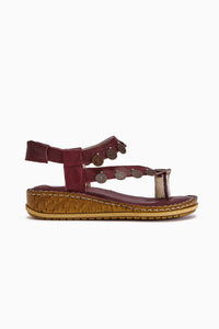 Genuine Leather Lilah Burgundy Antique Detailed Women’s Sandal