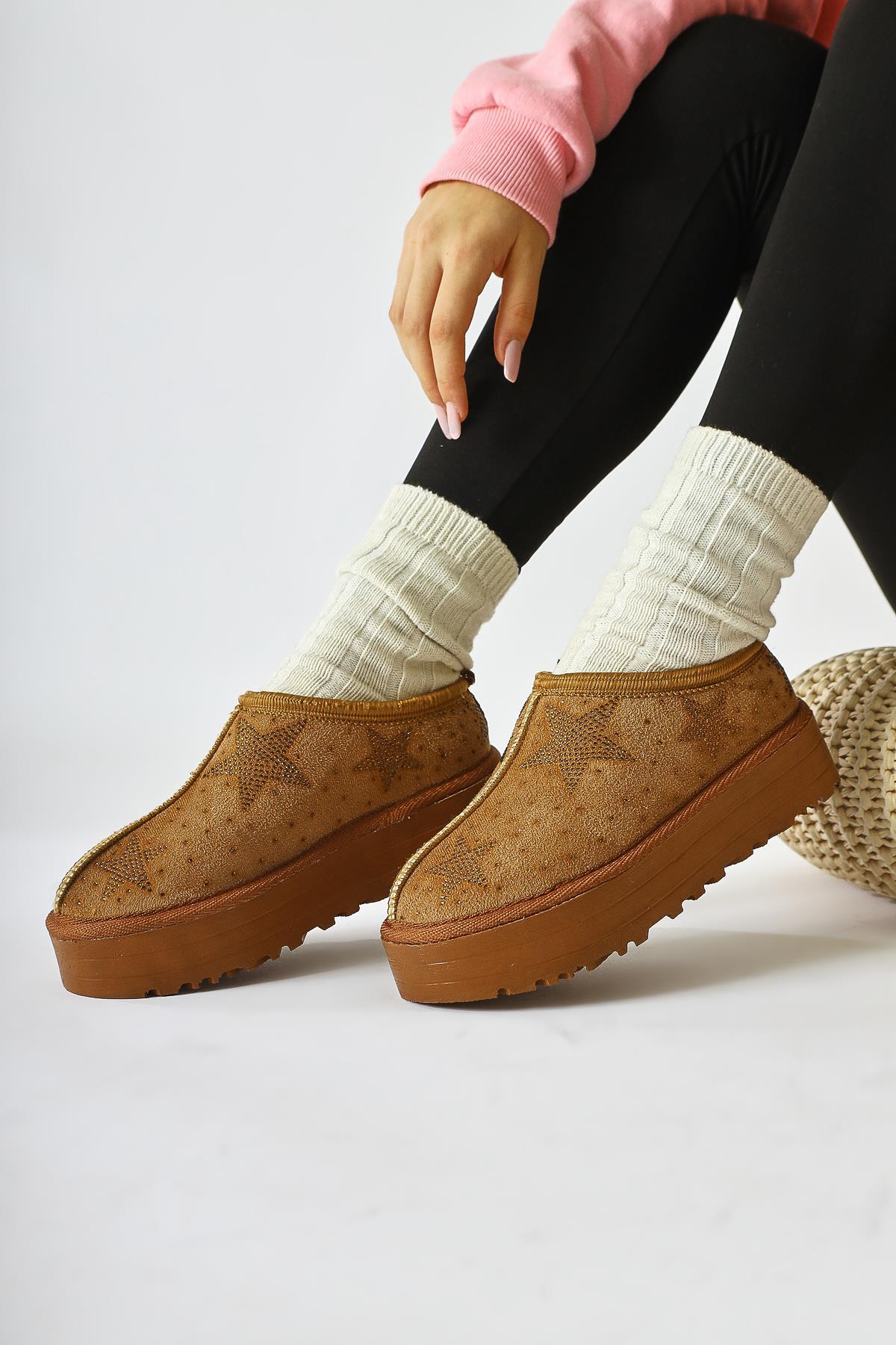 Sterin – Beige Suede Shiny Star-Detail Fur-Lined Short Boot (Women)