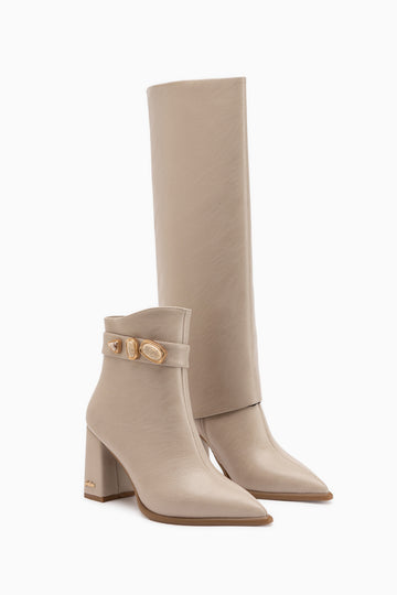 Loretta Beige Removable Cuff 2-in-1 Heeled Women’s Boots & Ankle Boots