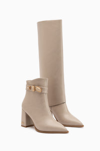Loretta Beige Removable Cuff 2-in-1 Heeled Women’s Boots & Ankle Boots