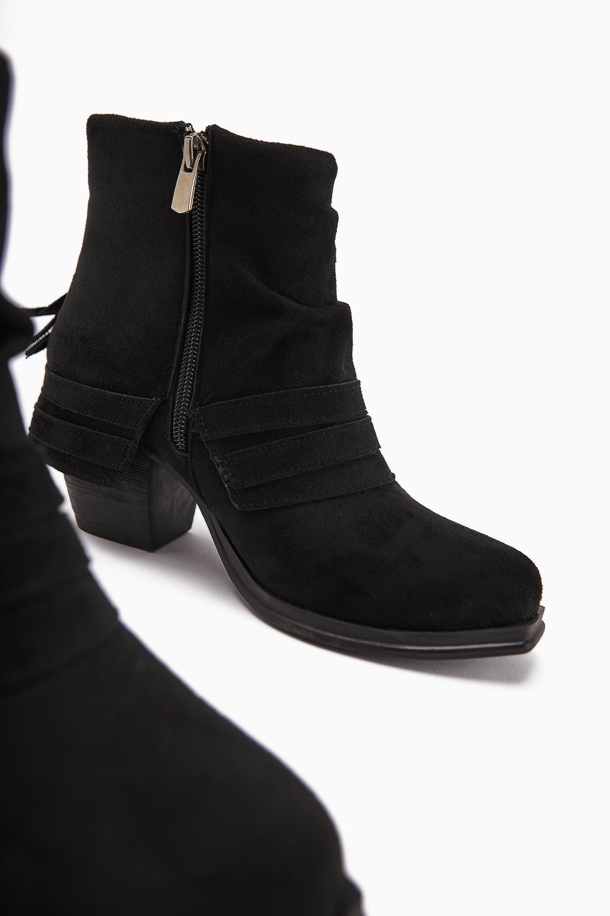 Elis Black Suede Buckled Women's Cowboy Western Boot