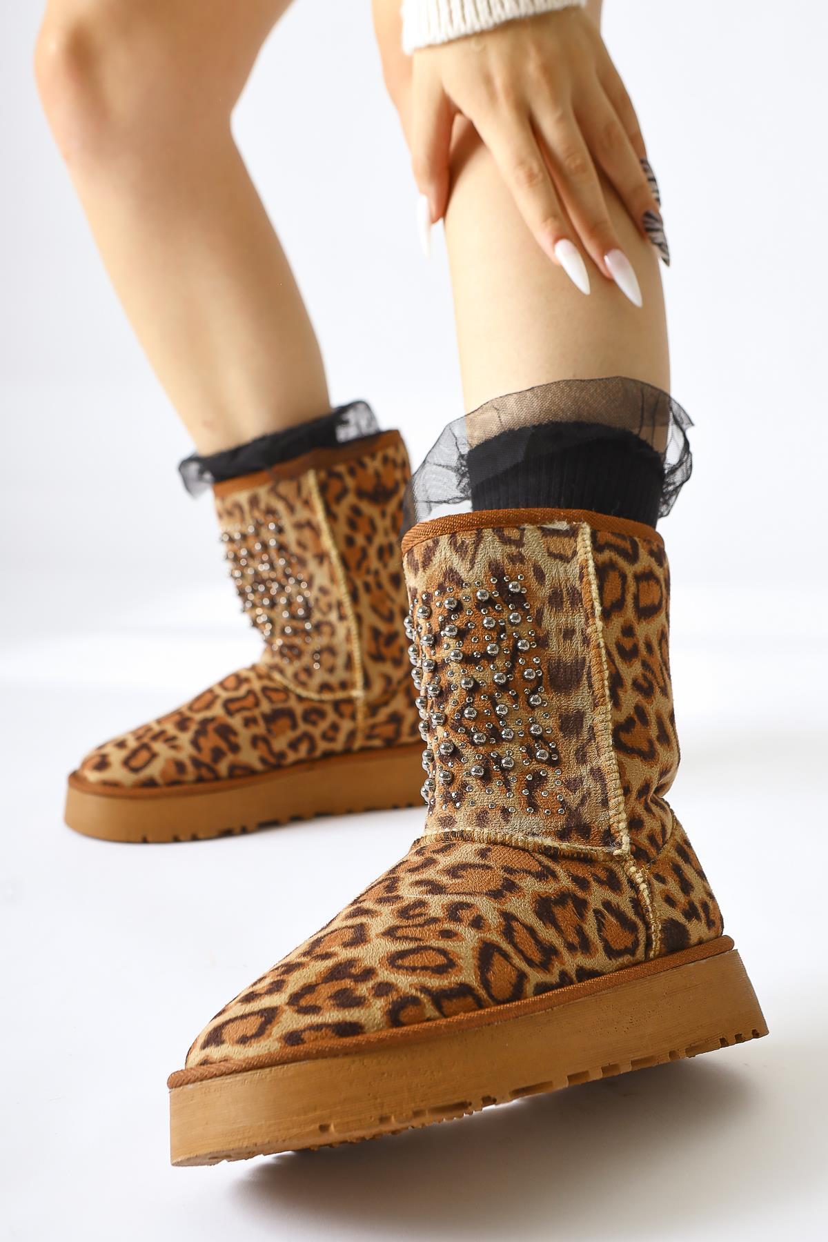 Anna-Li – Leopard-Print Suede Fur-Lined Bead-Detail Pull-On Boot (Women)