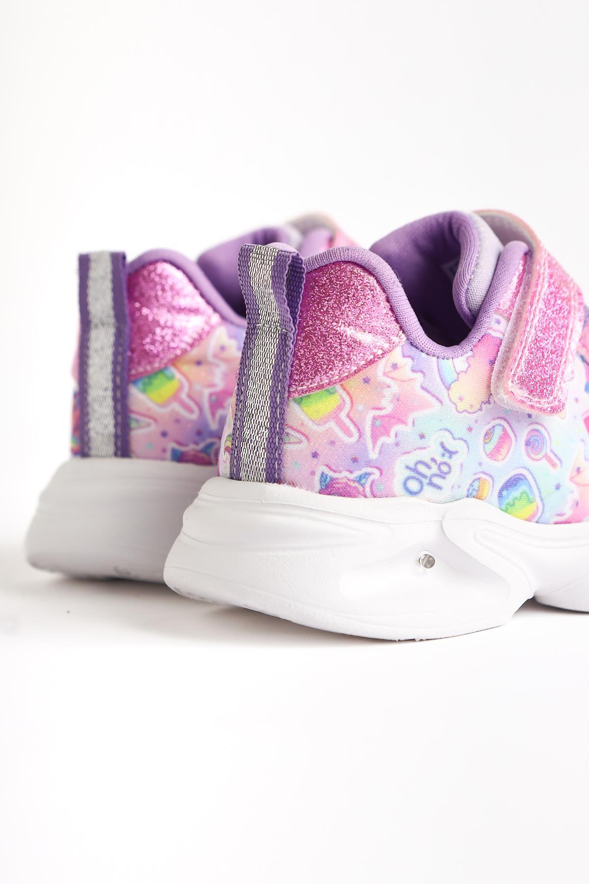 Donika Pink Striped Character Print Glittery Light-Up Baby Athletic Shoes