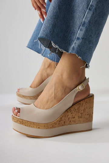 Jenny Women's Beige Platform Heels