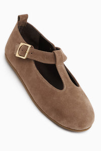 Danni Genuine Leather Mink Suede Belted Women’s Ballet Flats