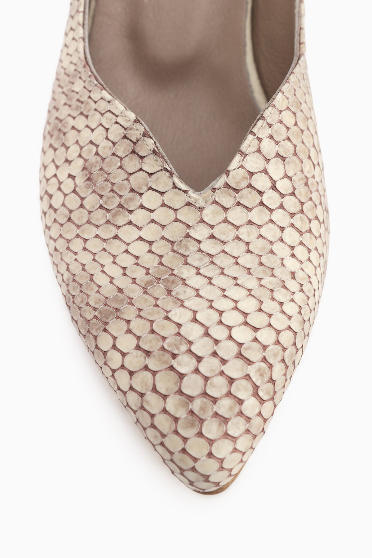 Samia Genuine Leather Beige Snake Pattern Thick Heeled Women’s Shoes