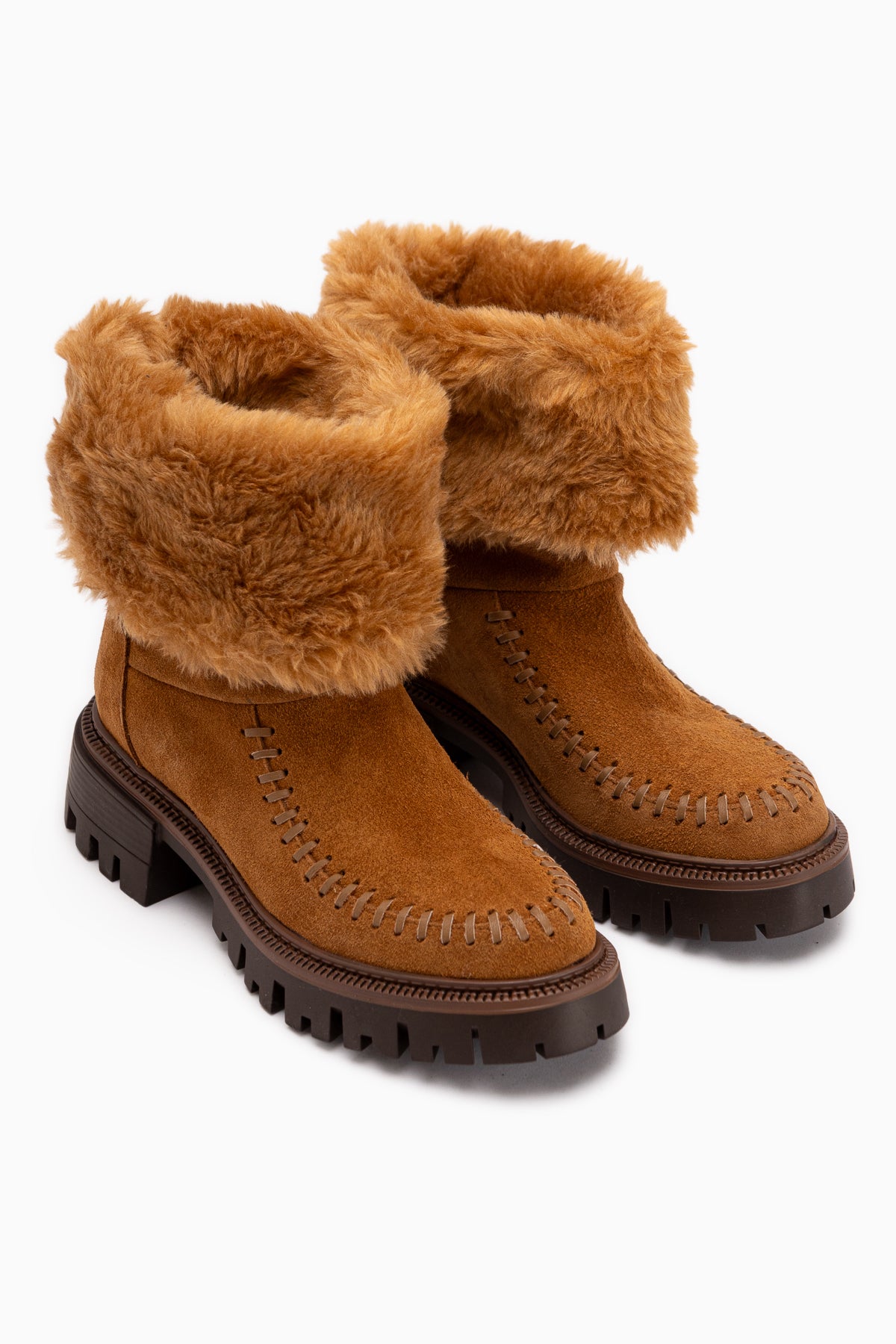 Avril Genuine Leather Tan Suede Fur Women’s Long Boots
