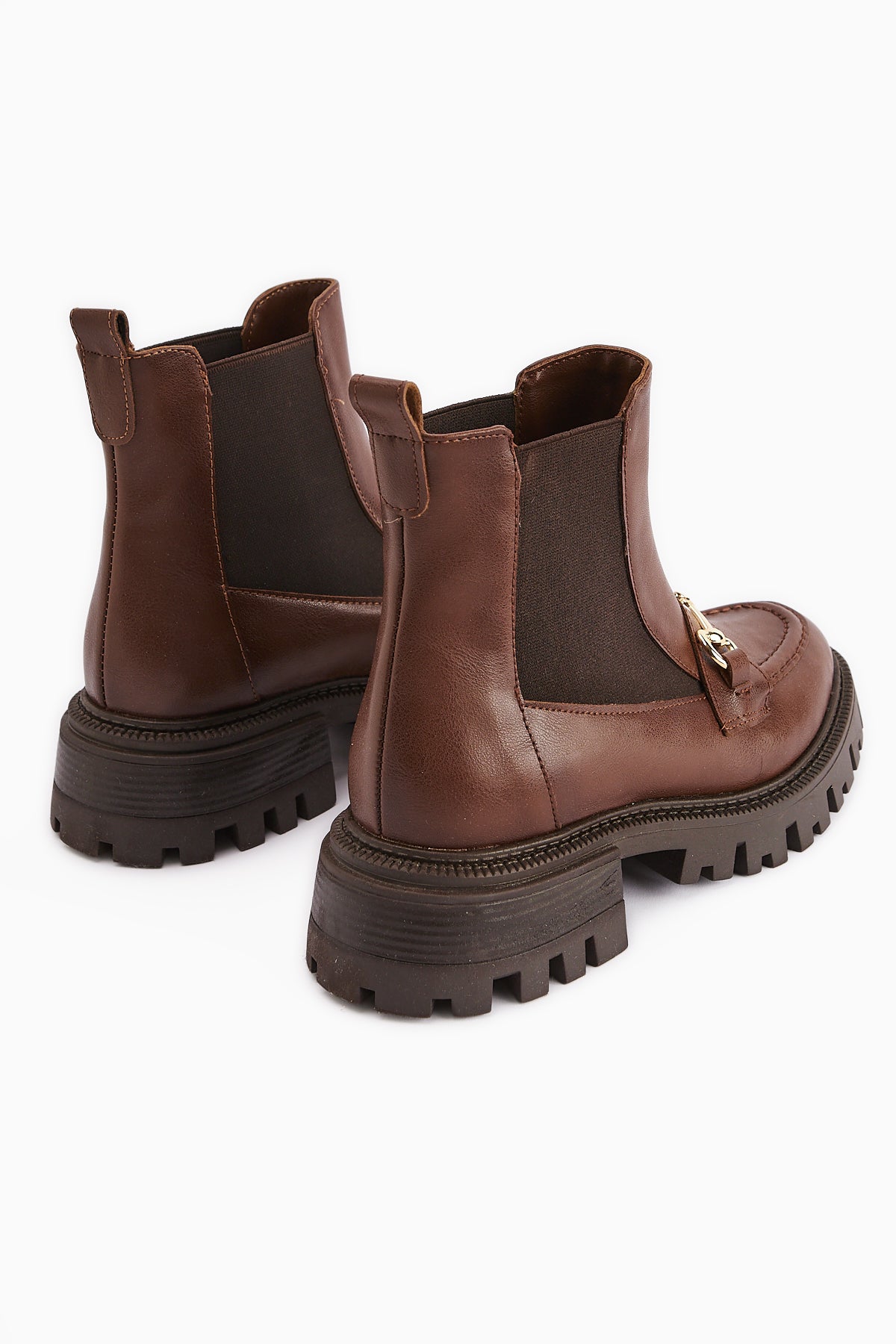 Lemonie Tan Buckle Detailed Elastic Ankle Boots