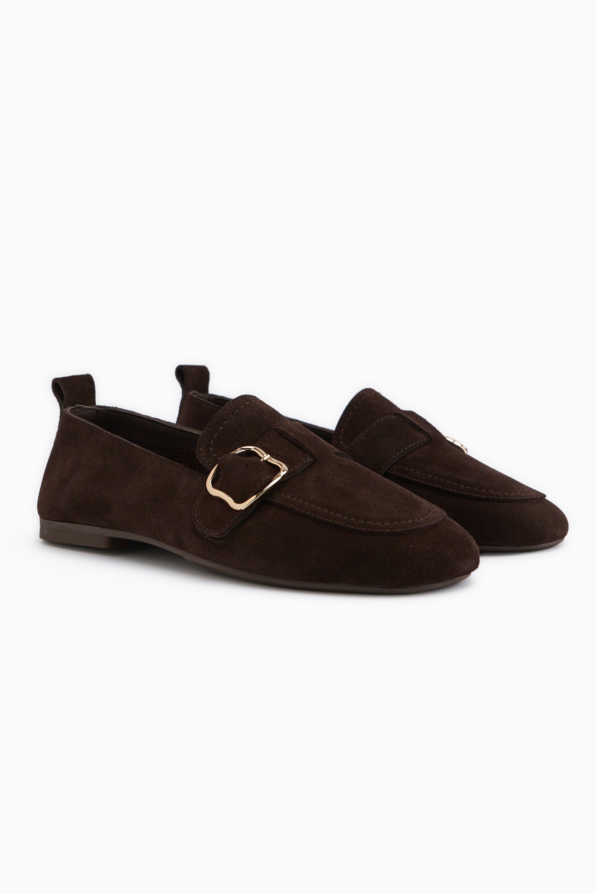 Oliva Genuine Leather Brown Buckled Women’s Ballet Flats