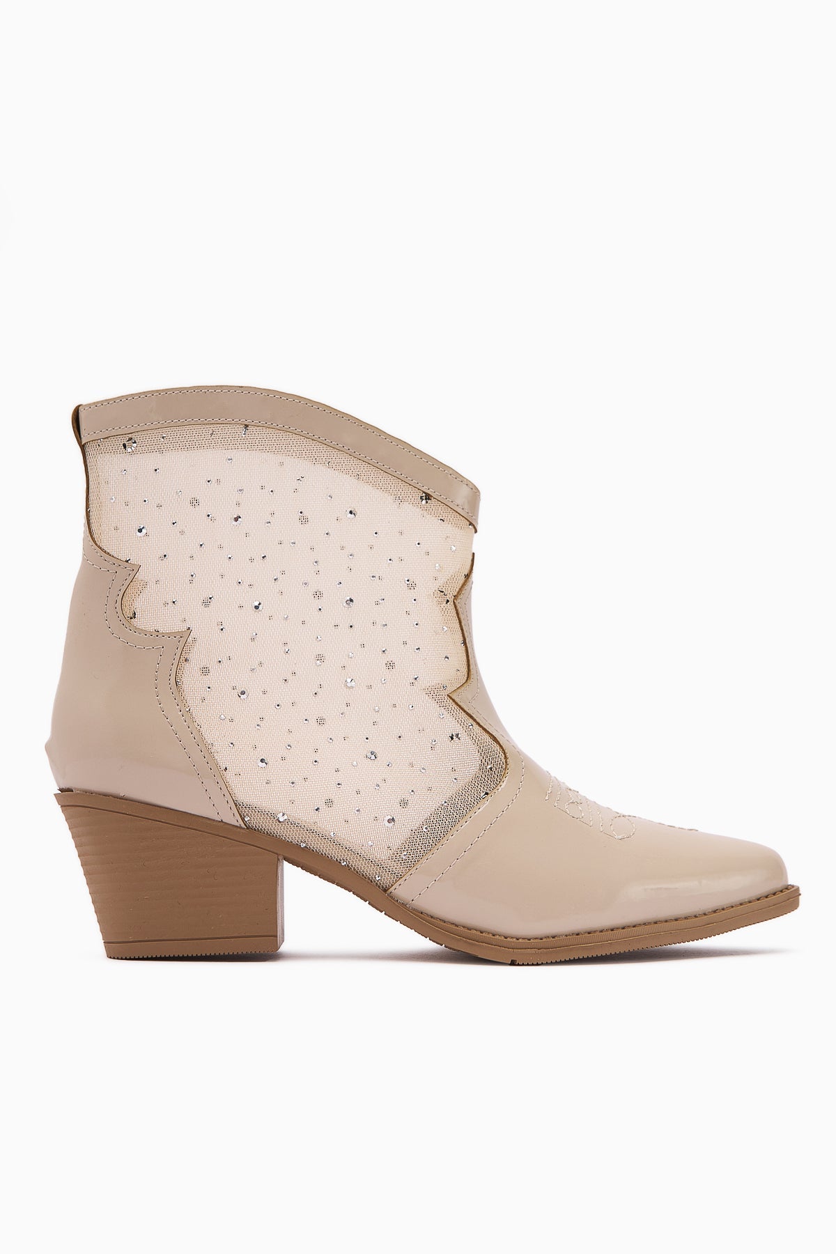 Rudi – Beige Patent Embroidered Western Stone-Embellished Summer Boot (Women)