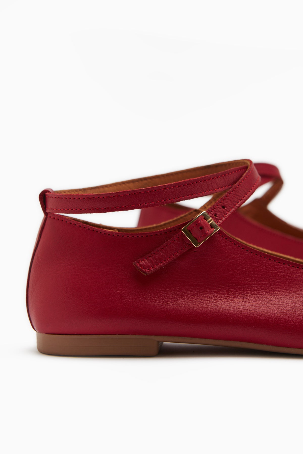 Genuine Leather Red Cross Strap Women’s Ballet Flats