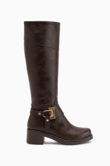 Hope Brown Buckled Thick Heeled Women’s Boots