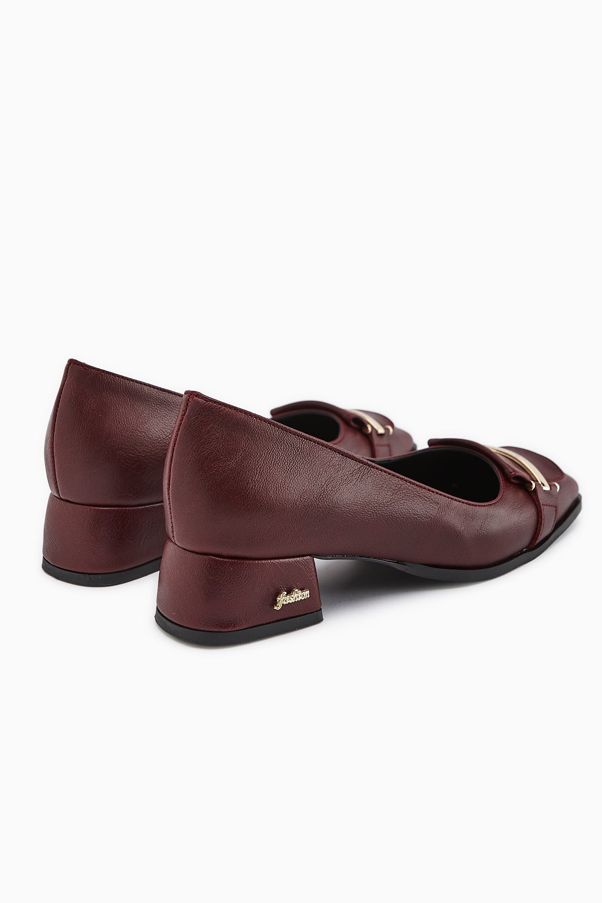 Gresa – Burgundy Buckle-Detail Low Heel Shoe (Women)