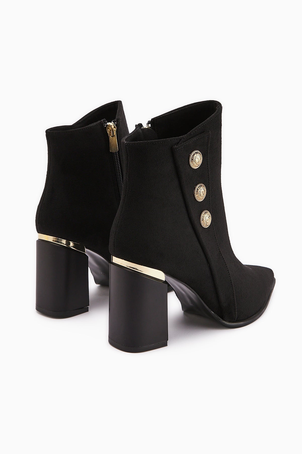 Mayvi Black Suede Buckle Detailed Heeled Women's Boot