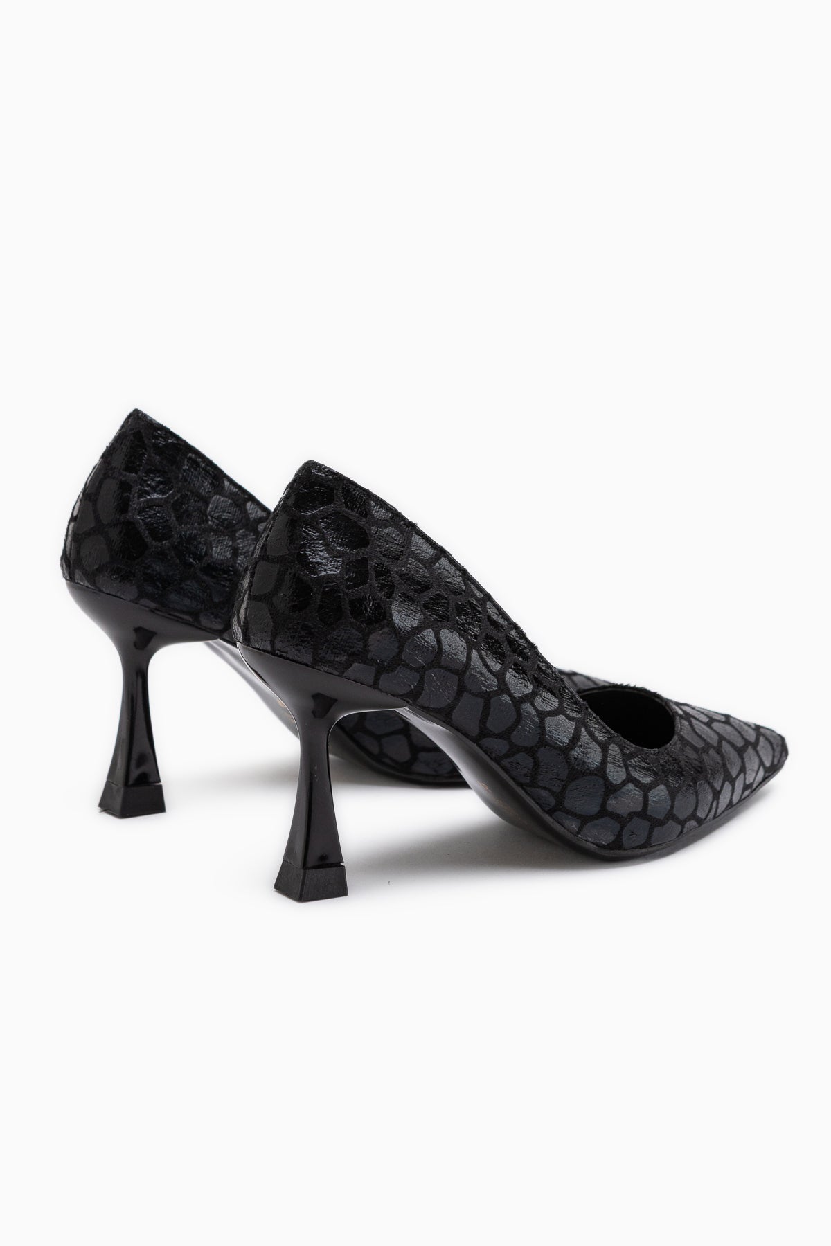 Celestine Black Fish Scale Textured Pointed Toe Stiletto
