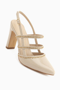 Mandy Beige Studded Women’s Heeled Shoes