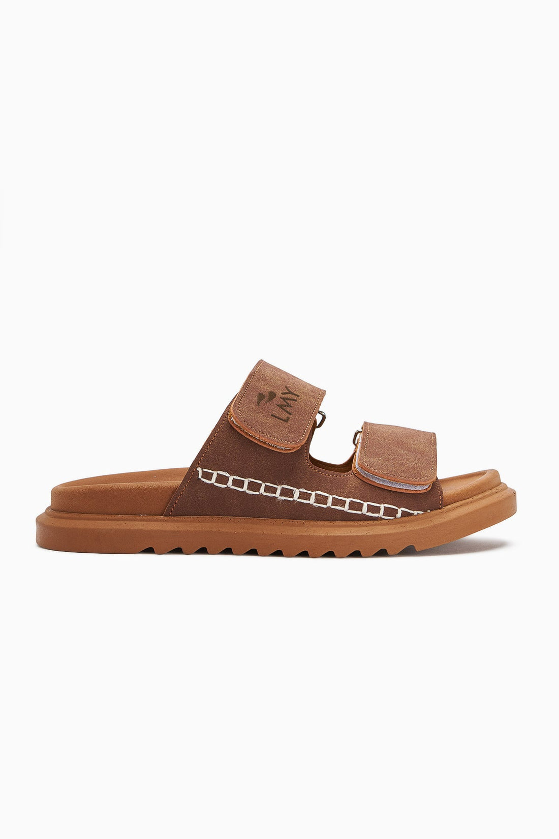 Yumi – Cognac Embroidered-Detail Double-Strap Slide (Women)