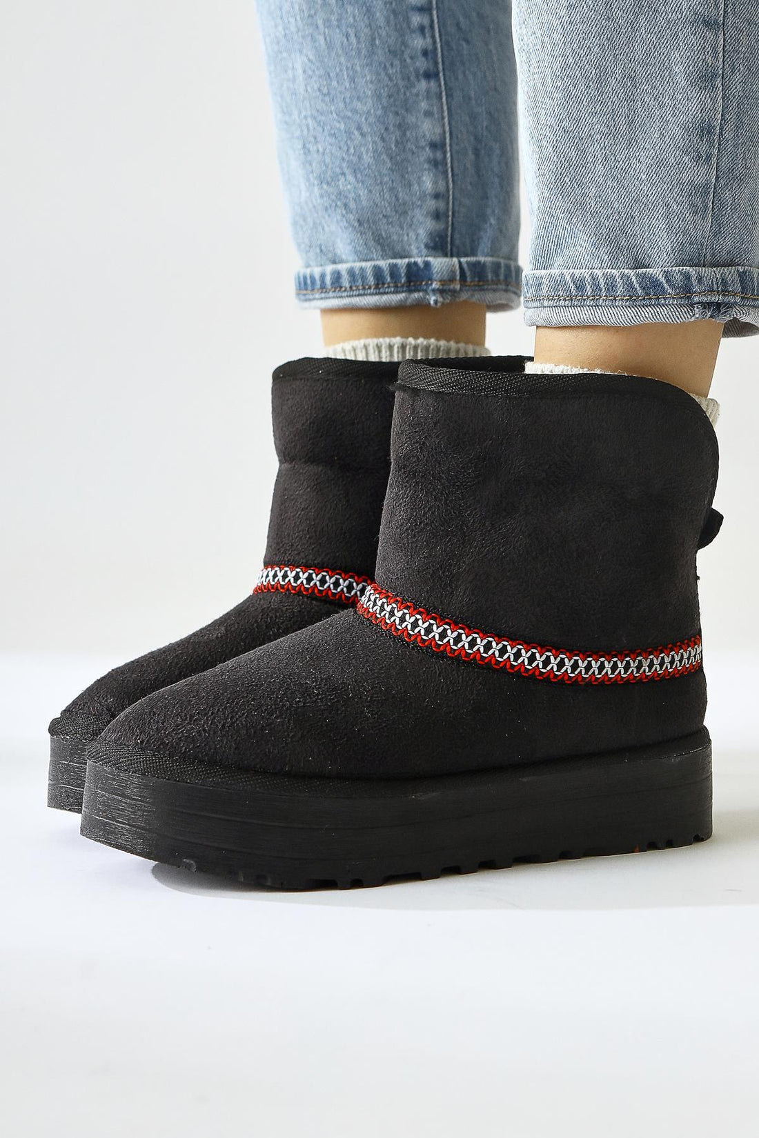 Sin – Black Foldable-Shaft Fur-Lined Suede Boot (Women)