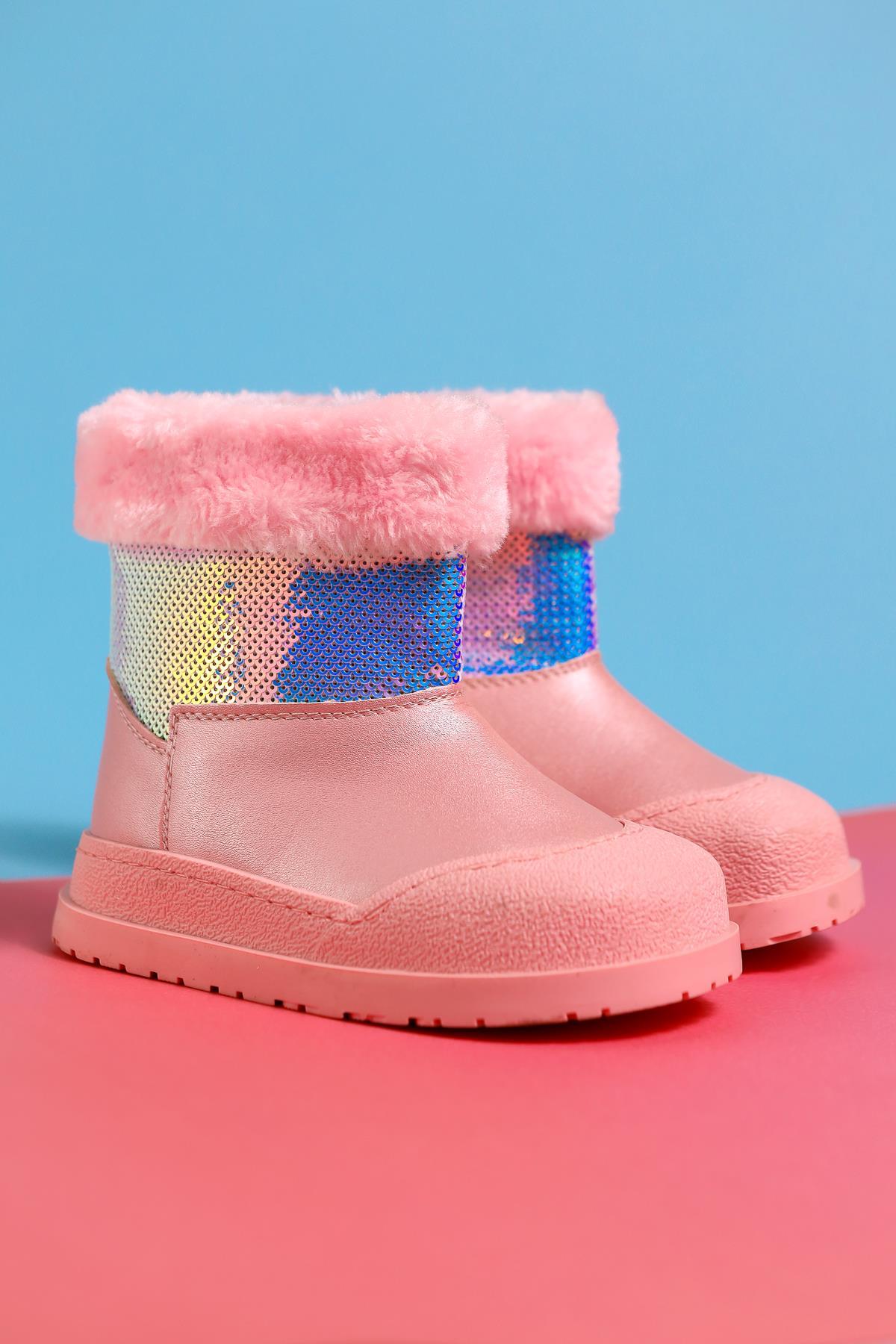 Hanne Pink Sequined Fur-Lined Kids' Boots