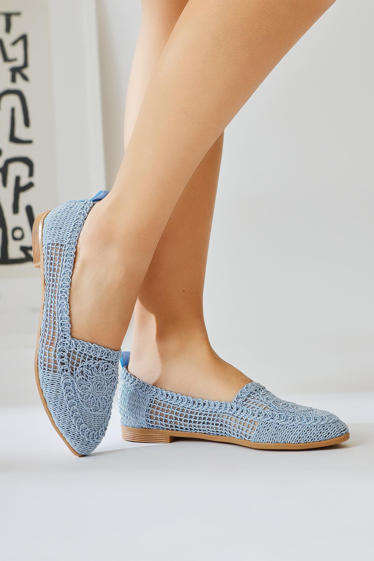 Joka Blue Knitted Ballet Flat