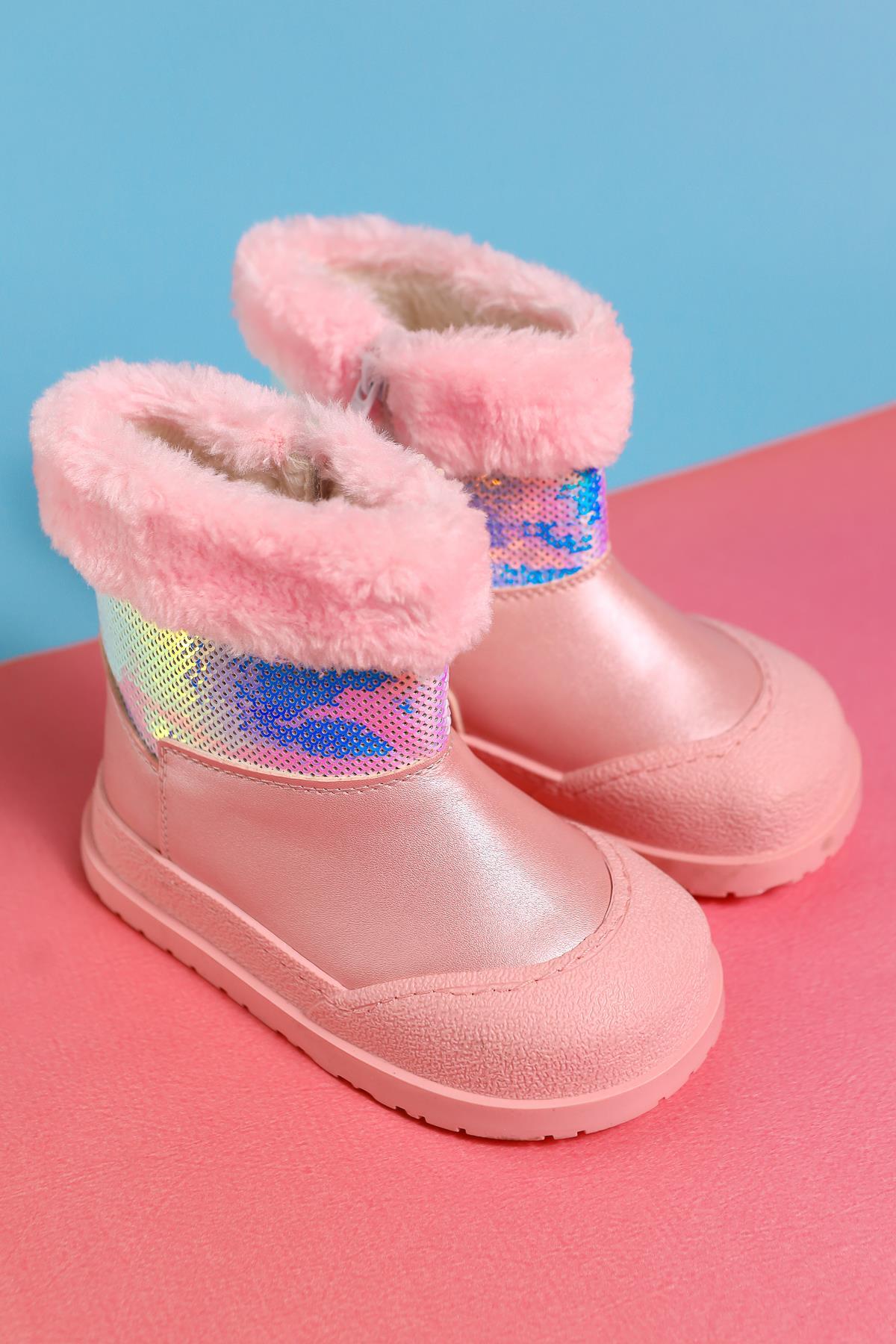 Hanne Pink Sequined Fur-Lined Kids' Boots