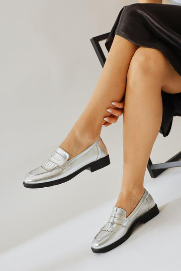 Begona Silver Patent Leather Casual Shoe with Tassel Detail