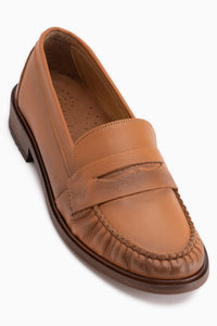 Fosia Genuine Leather Tan Penny Loafer Women’s Shoes
