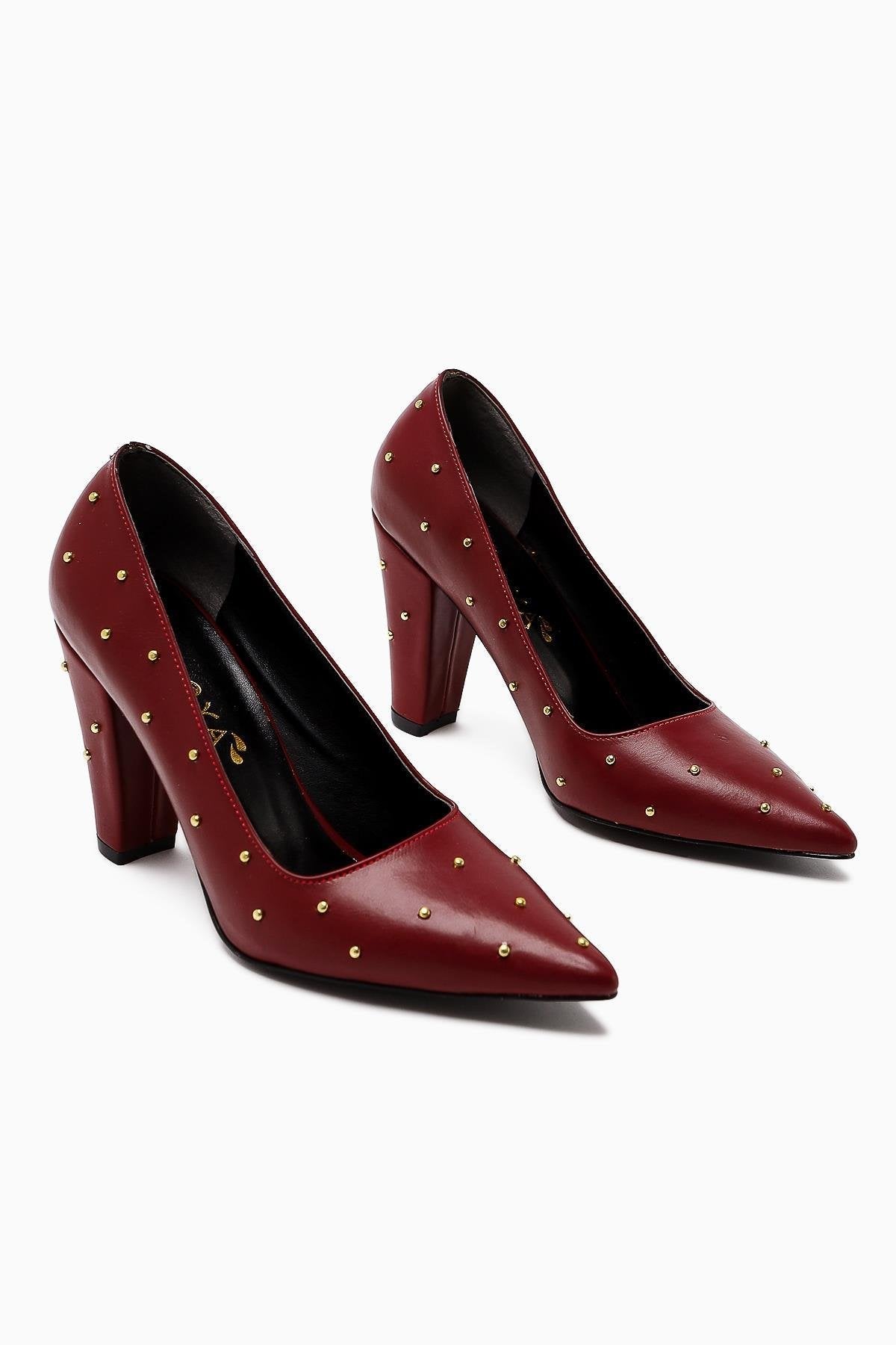 Audrey Burgundy Pointed Toe High Heel Shoes with Stud Detail