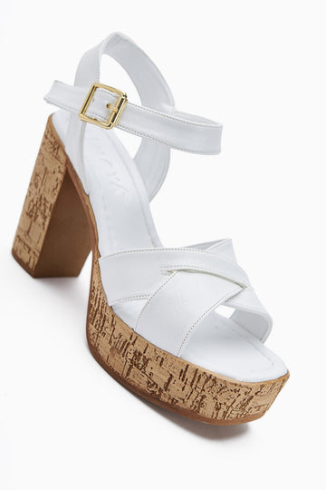 Hera White Cross-Strap Platform Heeled Sandals for Women