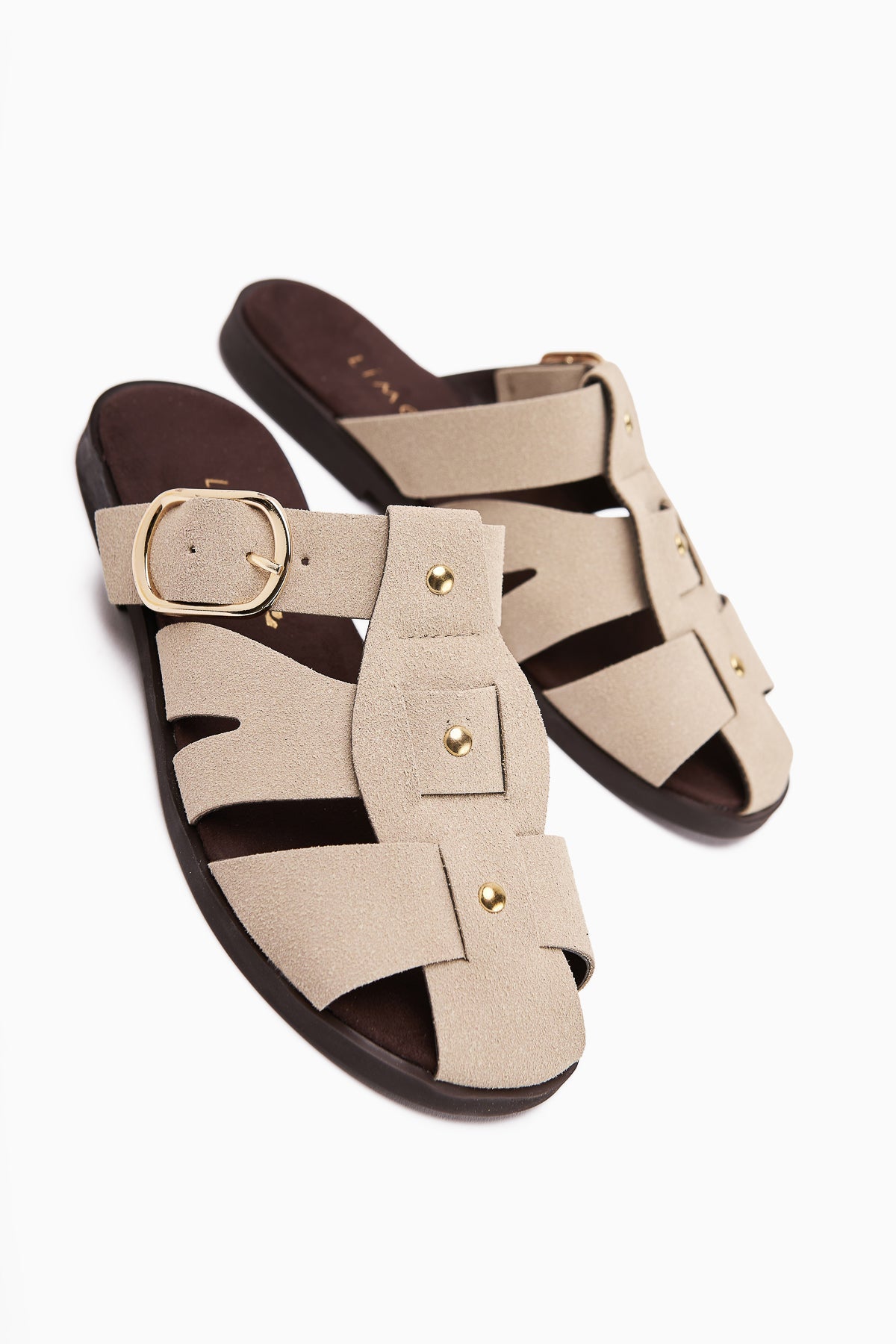 Hima Beige Comfort Buckled Women's Slippers