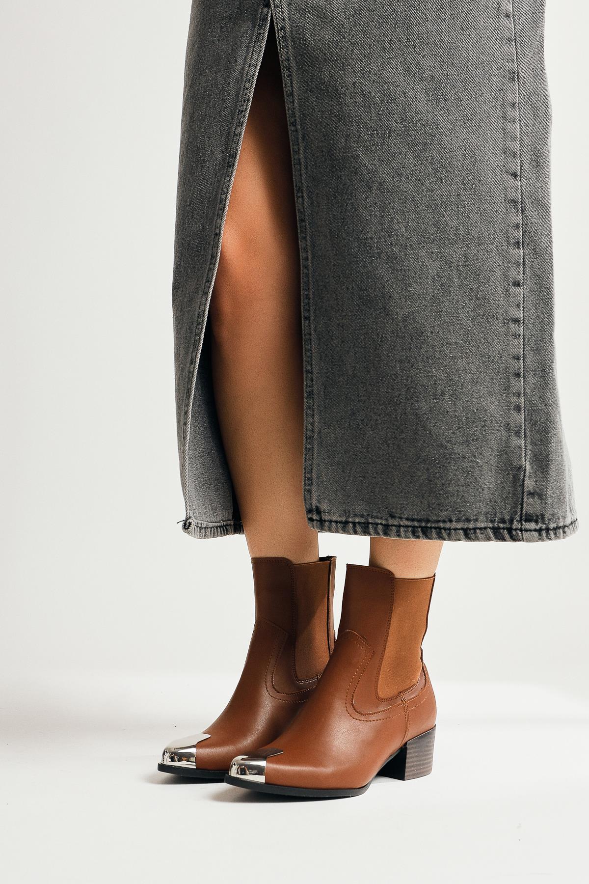 Micki – Cognac Pointed-Toe Metal-Detail Boot (Women)