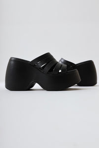 Margarit Black Thin Strap Platform Slide with Chunky Heel