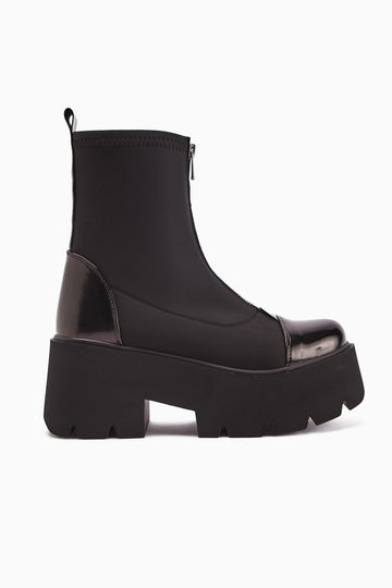 Narisa Black Patent Leather Front Zip Women's Stretch Boots
