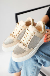 Sonnie Cream Thick Sole Stone Detail Sneakers