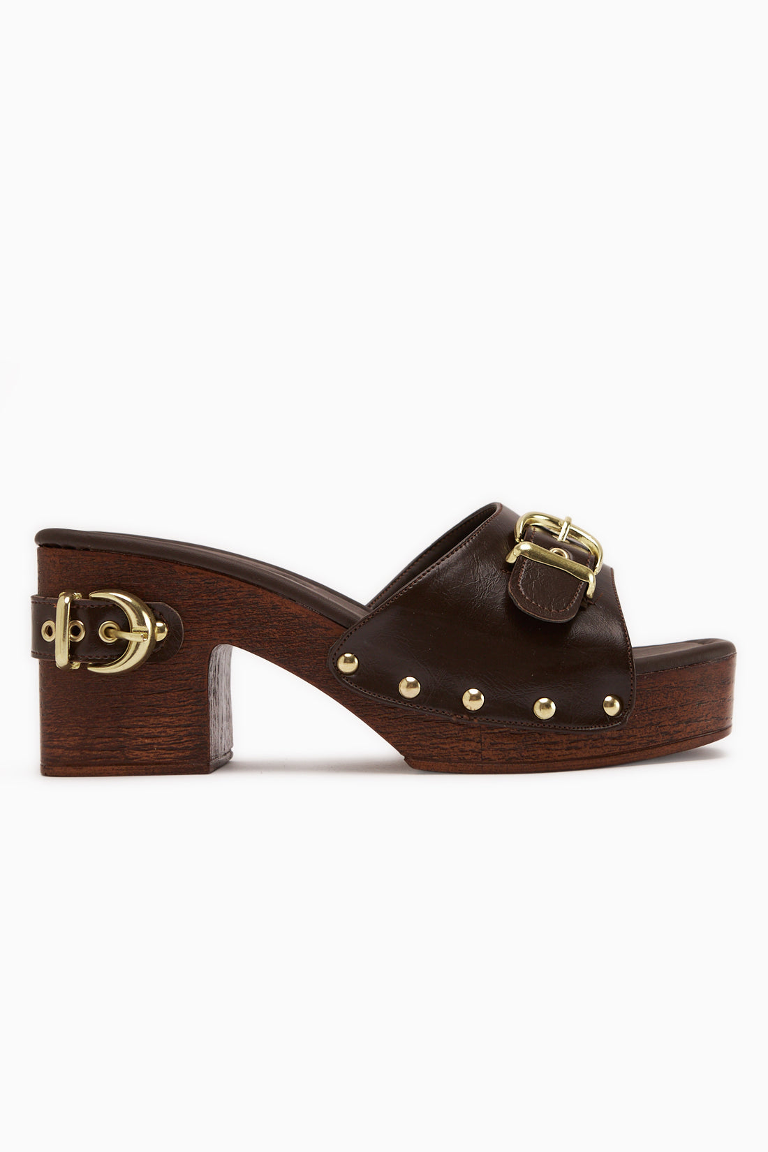Edita Brown Buckle Detailed Platform Heeled Women’s Slipper