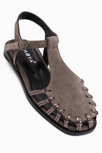 Kiera Genuine Leather Mink Suede Belted Women’s Sandal