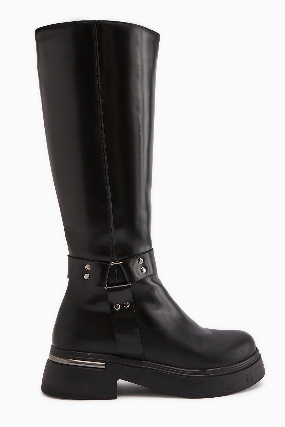 Lani Black Patent Buckle and Stud Detailed Women’s Boots